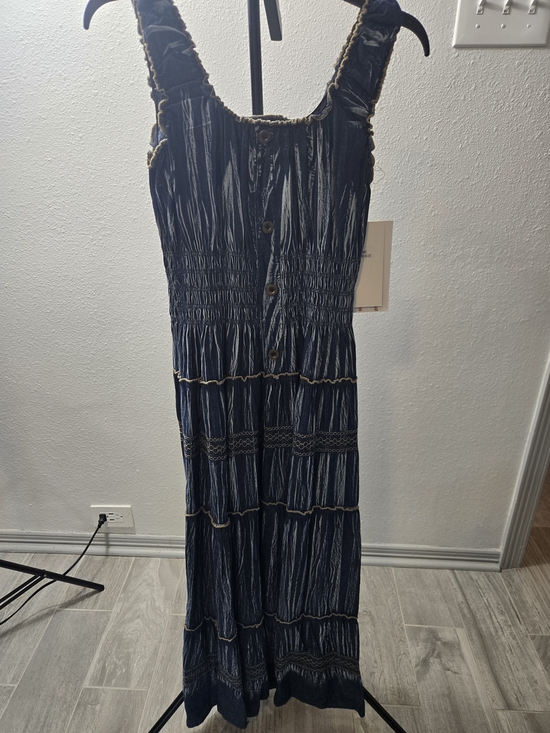 Indigi and Lace Dresses & Skirts - Smocked Navy Blue Tiered Maxi Dress with Button Front